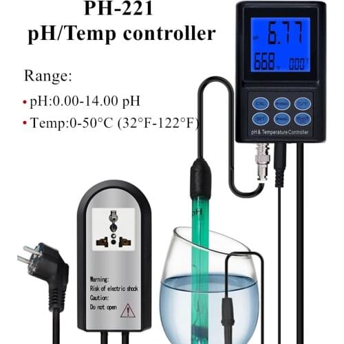 PH-221 Digital pH/Temperature controller PH Meter Aquarium Pool Water analyzer 0.00~14.00pH Range with Output Power 40%off