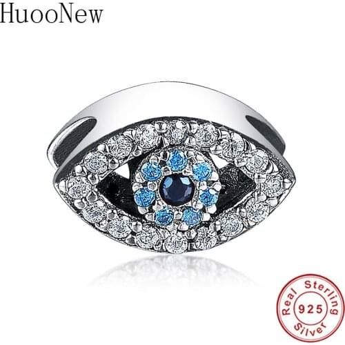 Fit Original Pandora Charm Bracelet 925 Sterling Silver Turkish Evil Eye Blue Natural Zircon Crystal Stone Bead Making Berloque