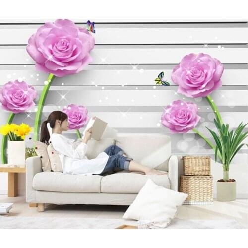Custom flowers wallpaper 3D, purple rose murals for the living room bedroom TV background wall waterproof wallpaper