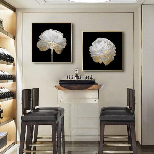 Nordic Poster Prints Wall Art Gold Flower Modern Abstract Canvas Painting Golden Plant Decorative Picture for Bedroom Home Decor