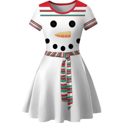 Christmas Dresses Women Dresses Woman Party Night Robe Snowman Print Elegant Party Dress Short Sleeve Christmas Clothes Women