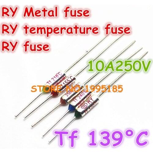 RY 50pcs/lot New Micro thermal fuse 10A250V 139 Degrees 139 C Mini temp fuse metal shell Thermal Cutoff
