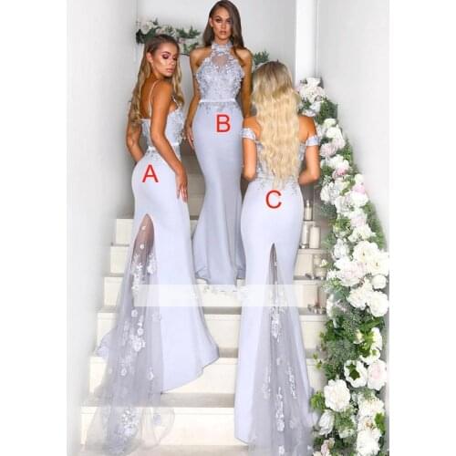 Silver Cheap Bridesmaid Dresses Under 50 Mermaid Halter Flowers Long Wedding Party Dresses For Women