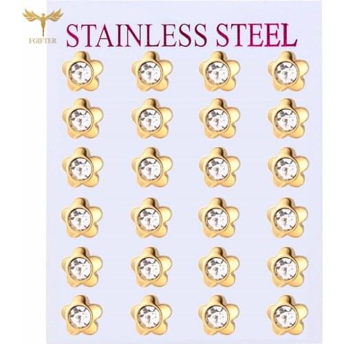 Golden Flower Crystal Stud Earring Set Suitable for Women Stainless Steel Waterproof Fashion Jewelry Girlfriend Birthday Gift