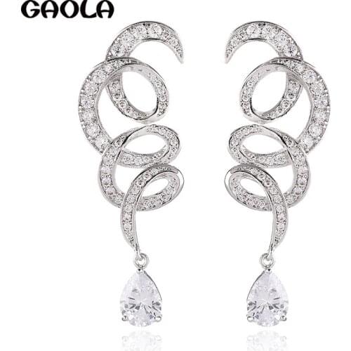 GAOLA Vintage Elegant Flower Earrings For Wedding Party Top Quality AAA Purple Waterdrop Cubic Zirconia Earrings GLE9273