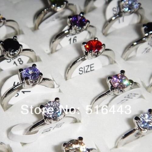 Big Promotions 50pcs AAA+ Cubic Zircon Charms Silver P Engagement Wedding Rings for Women Wholesale Fashion Jewelry A854