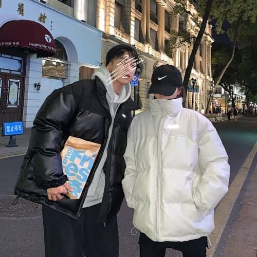 Loose thickened pu-skin cotton mens winter collared bread cotton coat winter jacket men