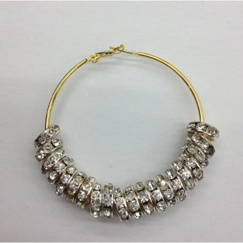 Uj3ting Basketball Wives Earring Poparazzi 8mm Glass Crystal Rhinestone Stone Beads 45mm Hoop Earring