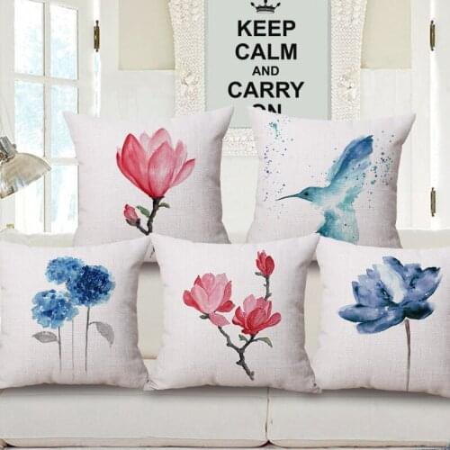 High Quality Cotton Linen Ink Painting Magnolia Floral Sofa Throw Pillow Case Decorotive Cushion Cover 45x45cm Capas De Almofada