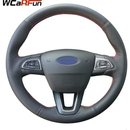 WCaRFun Hand-stitched Black Artificial Leather Car Steering Wheel Cover for Ford Focus 3 2015