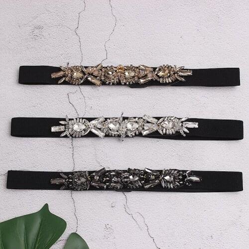 Geometric Rhinestone Gem Waist Belt Women 2020 White Grey Luxury Crystal Elastic Stretch cinch belts Wedding Sashes Accessrories