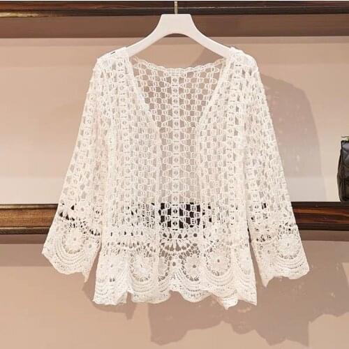 Spring and Autumn Womens Net Yarn Korean Temperament Casual New Cardigan Long Sleeve Lace Short Western Style All-match Top