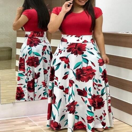 Plus Size Womens Summer Print Stitching Flower Long Banquet Dress 2021 Bodycon Dress Elegant Sexy Woman Super Long Dress