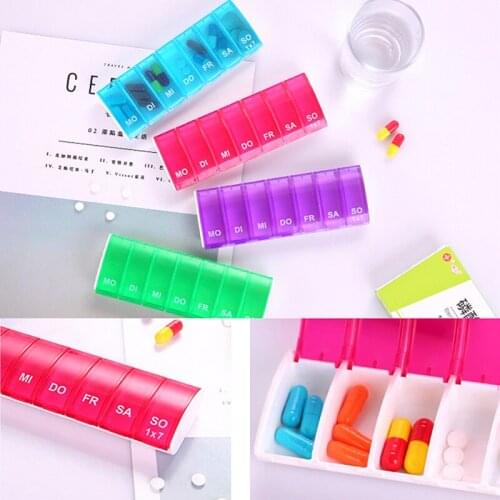 1Pcs 7 Days Weekly Pill Organizer Tablet Pill Storage Box Plastic Medicine Box Splitters 4 Colors