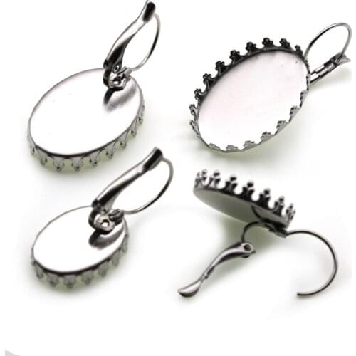 13x18 18x25mm Stainless Steel French Lever Cabochon Earring Setting Blank Earring Base Cameo Tray For Jewelry Making Supplies