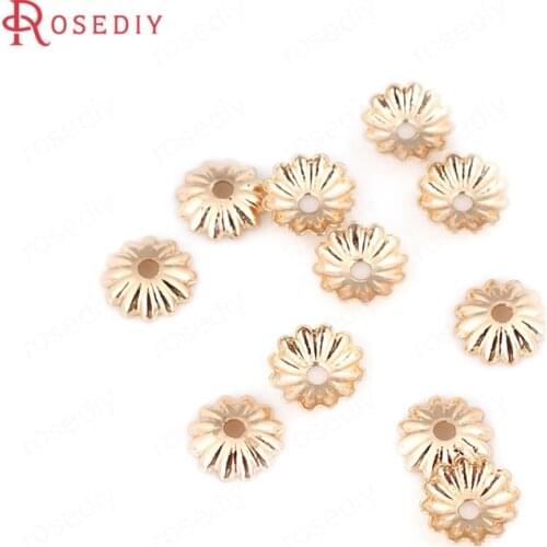 20PCS 6MM 24K Champagne Gold Color Plated Brass Flower Beads Caps High Quality Diy Jewelry Accessories