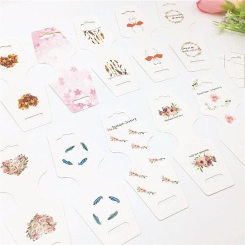 200Pcs 12*4.5cm Multi-pattern Necklace Packing folding Cards Hand Made with Love Jewelry Hand Chain display Tag Cards