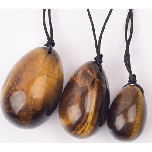 3 Pieces Drilled Tiger Eye Yoni Eggs Kegel Muscle Exerciser Natural Tiger Eye Massage Stone Vaginal Ben Wa Balls