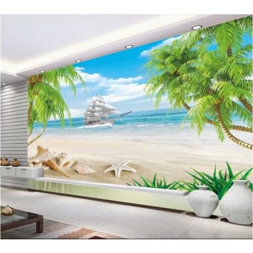 3d wallpaper custom mural non-woven wall sticker 3 d Sail sea shell beach coconut trees painting photo 3d wall murals wallpaper