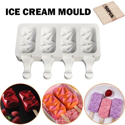 4-Cavity Baking Mini Silicone Ice Cream Molds Popsicle Molds Cake Chocolate Cakesicle Mold for DIY Ice Pops Oval Homemade