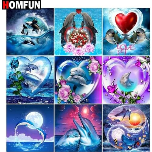 HOMFUN 5D Diamond Embroidery Needlework Kit "Animal dolphin landscape" Diy Diamond Painting Cross Stitch Home Decoration Gift