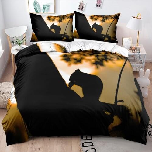 3D Animal White Linens Beds Duvet Covers Set Pillow Cases Sets Full Twin Single Double Size Squirrel Custom Design Bedclothes