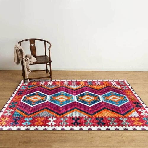Bohemian Ethnic Style Rose Red Yellow Geometric Lliving Room Bedroom Bedside Carpet Floor Mat Customization