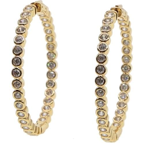 Big bezel cz hoop earring Gold color gorgeous charming women lady jewelry european classic cz hoops