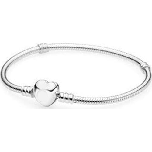 Silver Heart Clasp Charm Bracelet New 100% 925 Sterling Silver Bracelet Fit European Charms Diy Jewelry