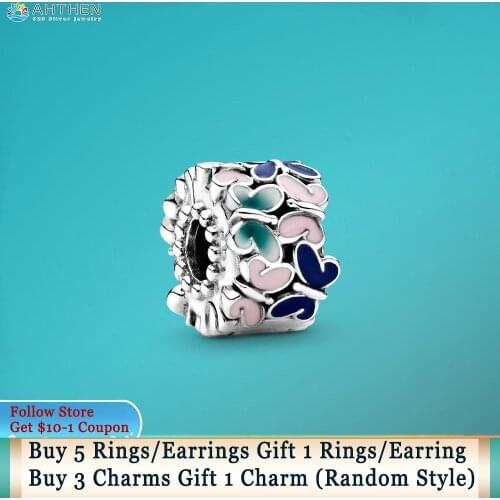 Ahthen 925 Sterling Silver Beads Butterflies Clip Charms fit Original Pandora Bracelets for Women Jewelry Making Birthday Gift
