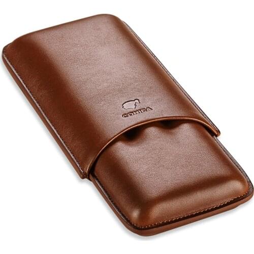 COHIBA Gadgets Brown Leather Cigar Case Holder Case 3 Tube Travel Cigar Case Humidor gift box CF-0402