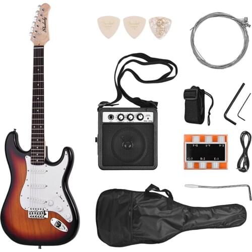 Muslady Electric GuitarRight Hand 21 Frets 6String Paulownia Body Maple Neck Solid Wood with Speaker Pitch Pipe Guitar Bag Strap