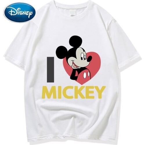 Disney T-Shirt Fashion I Love Mickey Mouse Cartoon Print O-Neck Tee Chic Couples Unisex Women Short Sleeve Casual Tops 7 Colors