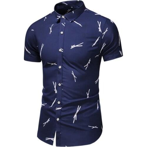 Short Sleeve White Blue Shirts Male Slim Dress Shirt Chemise Homme Plus Size 7Xl Multi-Color Men Business Casual Printed Summer