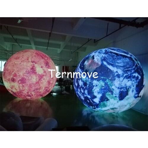 Giant led inflatable moon earth sun sphere giant flying inflatable helium full printing balloon with lighting