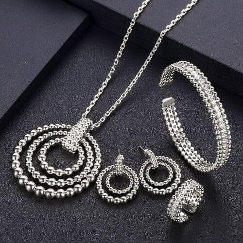 Janekelly Hotsale African 4pcs Bridal Jewelry Sets New Fashion Dubai Full Jewelry Set For Women Wedding Party Accessories Design
