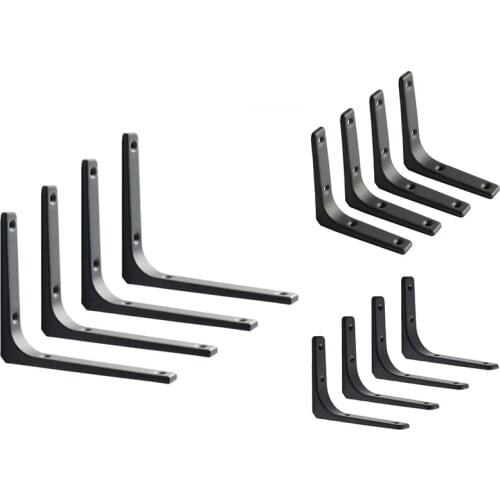 JFBL Hot 4 PCS Iron Wall Shelf Bracket, Heavy Duty Shelf Support Bracket Decorative Joint Angle Bracket, Black