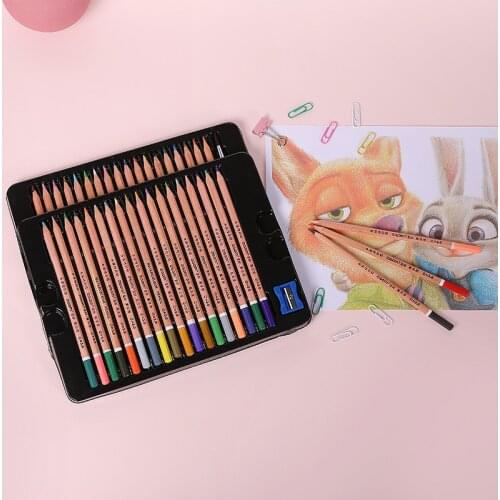 Metal boxed high quality professional water soluble color pencil 36 color pencil student painting use