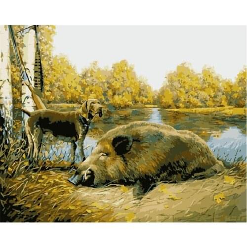 Painting By Number DIY Dropshipping big size Hunting dog and wild boar Animal Canvas Room Decoration Art picture Child Gift