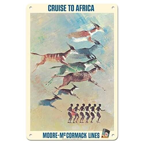 Cruise to Africa - African Gazelle - Moore-McCormack Lines - Ocean Liner Travel Poster by Mary Moran c.1962- Metal Sign