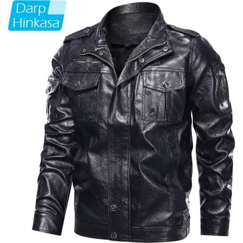 DARPHINKASA New MenCasual Motorcycle PU Leather Jacket Men Fashion Leather Coat Retro Warm Leather Jacket Men Brand Clothing 5XL