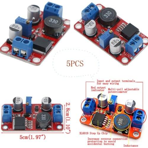 Hot! 5pcs 5A DC-DC Step Up Power Module Boost Volt Converter 3.3V-35V To 5V 6V 9V 12V 24V Wholesale