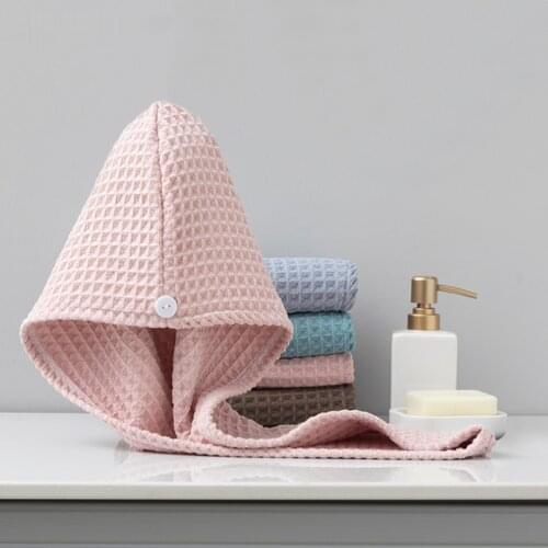 Magic Microfiber Hair Towel Super Absorbent Women Hair Cap Wrap with Button Thicken Quick Drying Turban Fabric Women Shower Cap