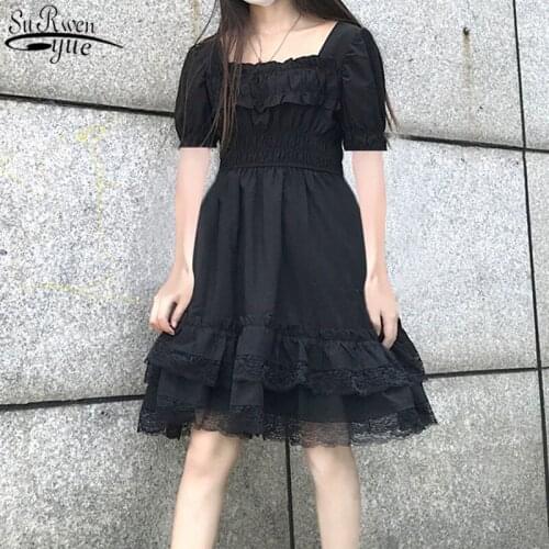 Lolita Style Kawaii Black Mini Dress Women 2021 Spring Gothic Short Woman Dress Harajuku Lace Party Ladies Dresses Vestido 13243