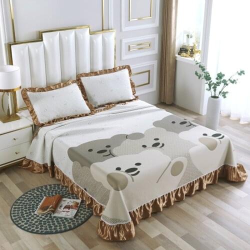 Cute Bears Soft Comfortable Knitted Cotton Ruffle Bedspread Coverlet Bed Cover Set Blanket Bed Linen Pillowcase Home Textile