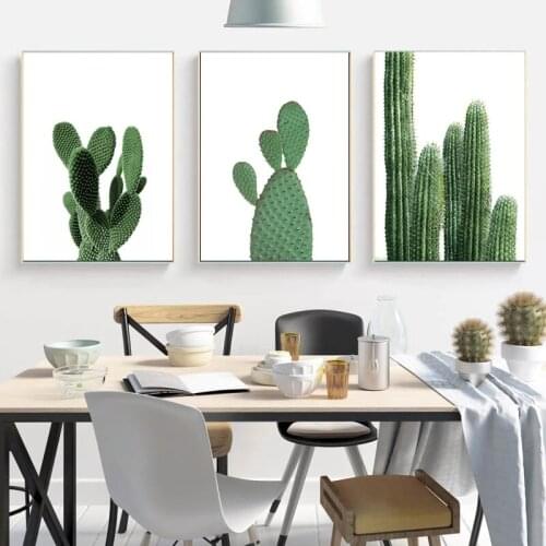 Nordic Minimalist Cactus Canvas Painting Green Plant Posters And Prints Wall Art Wall Pictures Dining Room Kitchen Boho Decor