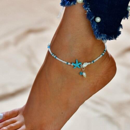 Fashion Shell Anklet Beads Starfish Anklets for Women Vintage Handmade Sandal Statement Bracelet Foot Boho Beach Ankle Jewelry