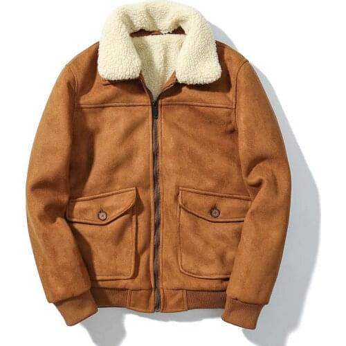 Men Winter Suede Jackets Coats With Detachable Collar Warm Thermal Leather Jackets Outwear Male Size M-3XL Windbreak
