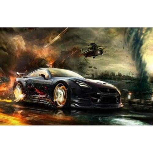 DIY Handwork 5D Full Round Poured Glue Diamond Painting Kits Scalloped Edge Mosaic Art Crafts Gift Speeding Car Crystal Decor