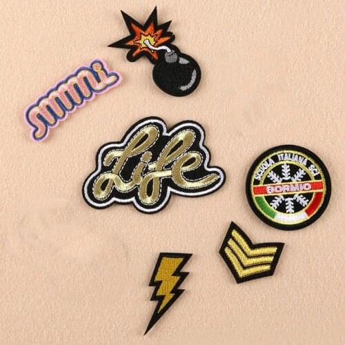 Bomb Life Lightning Life Number Embroidery Patches for Clothing Iron on Clothes Jeans Appliques Badge Stripe Sticker Sewing Diy